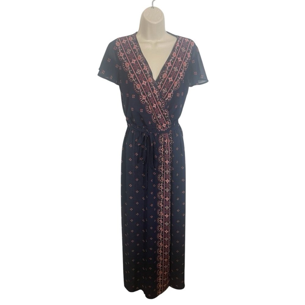 XHILARATION Women's Medium Maxi Dress Navy Blue Print